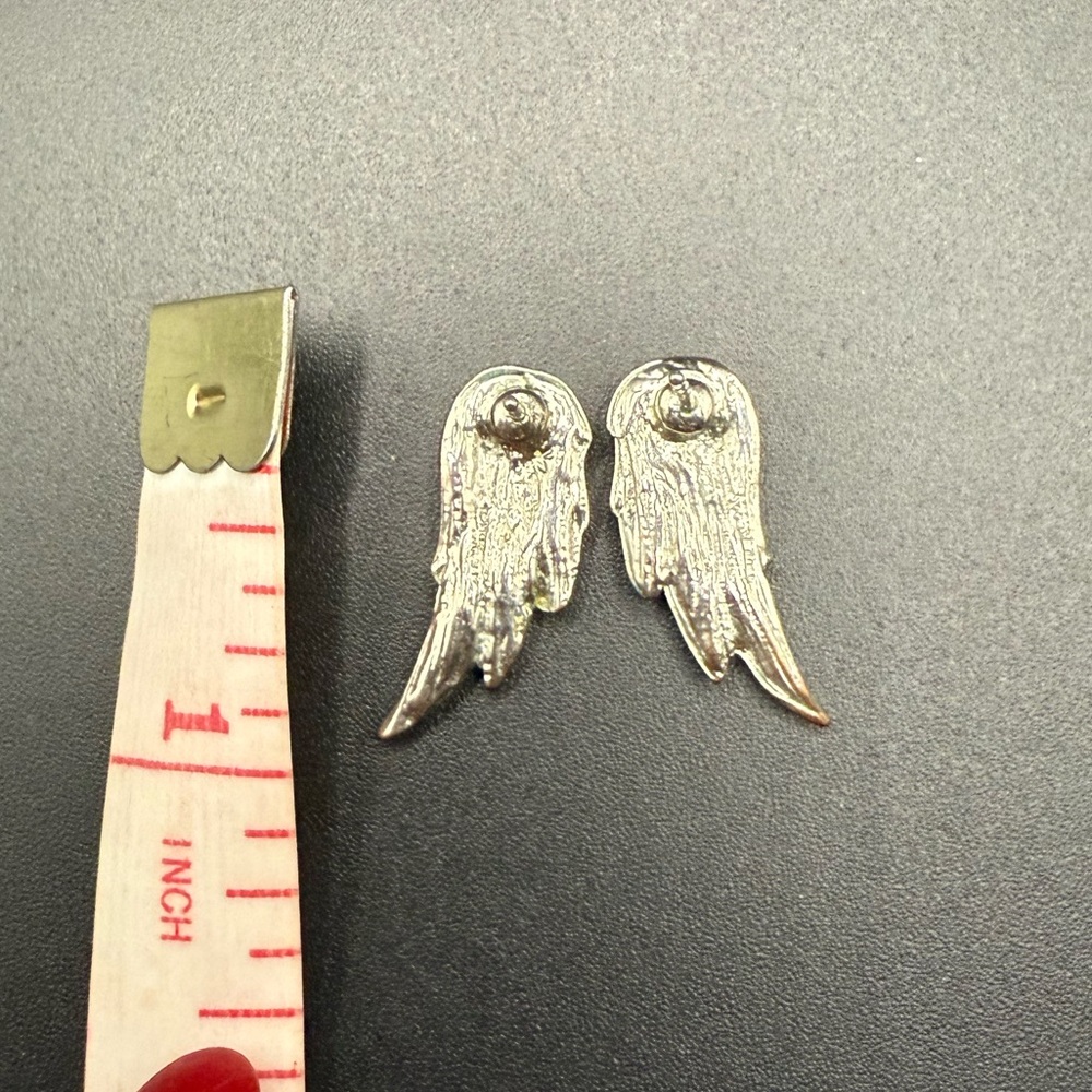 Silver Tone and Rhinestone Wing Earrings Delicate Dainty - Picture 3 of 3